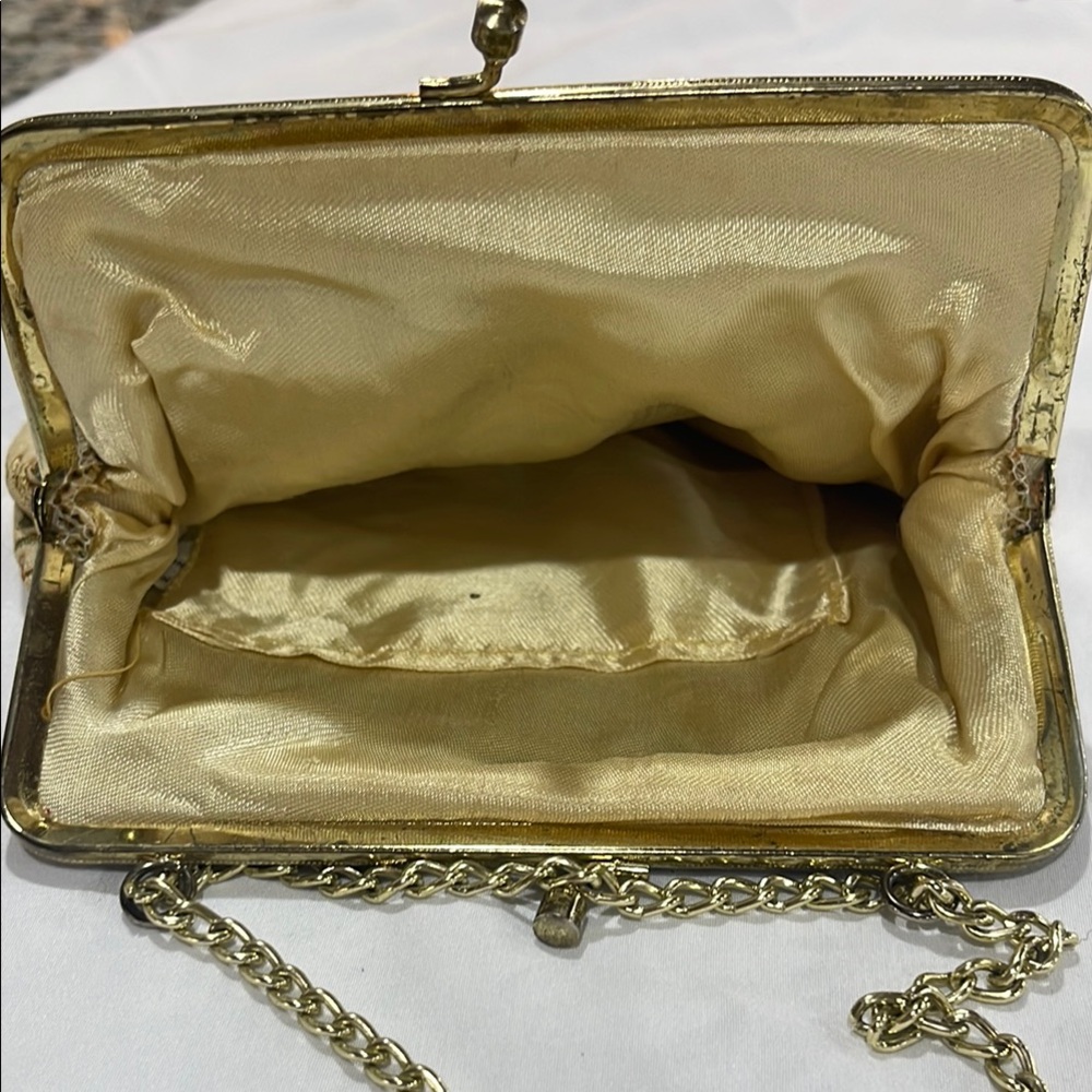 Vintage Gold Red Floral Tapestry Clutch with Gold Chain - Picture 3 of 5